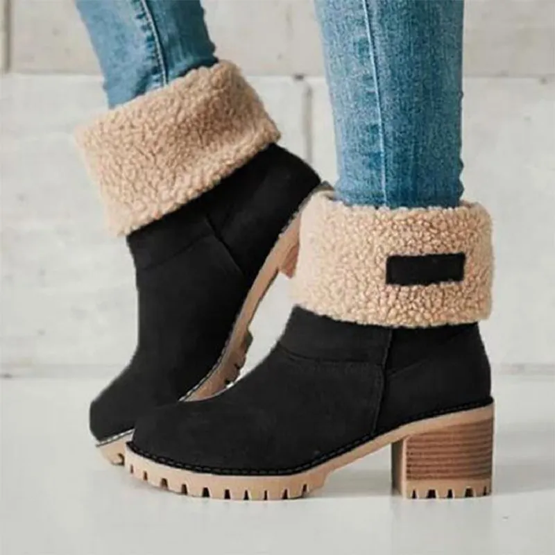 Inverno Pele Neve Senhoras Quentes Botas de lã Botas de tornozelo Sapatos confortáveis plus size 35-43 Casual Mulheres Botas de cano médio_voghion.com