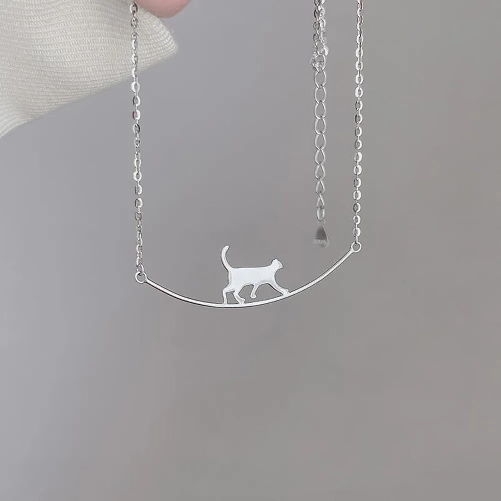 Personalized Silver Cat Pendant Necklace For Women Elegant Gift_voghion.com