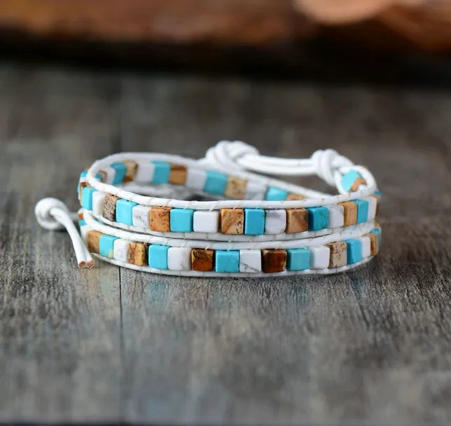 Stone Bead Leather Wrap Bracelet For Women Vintage Style_voghion.com