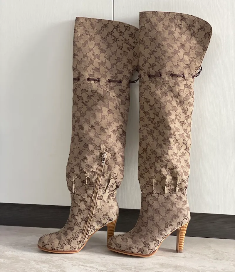 Designer Women Over The Knee Boots Winter Ankle Adjustable Straps Canvas Zipper Laces Original Shoes Ladies Girls Sexy_voghion.com
