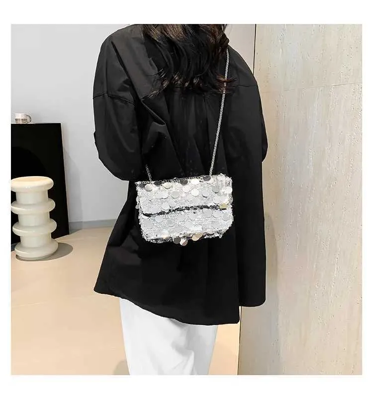 Sequined Shoulder Bag For Women Shiny Glossy Square Chain Bag_voghion.com