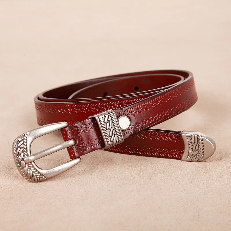 Leather Belt Women’s Retro Cowhide Needle Buckle Simple Waistband_voghion.com