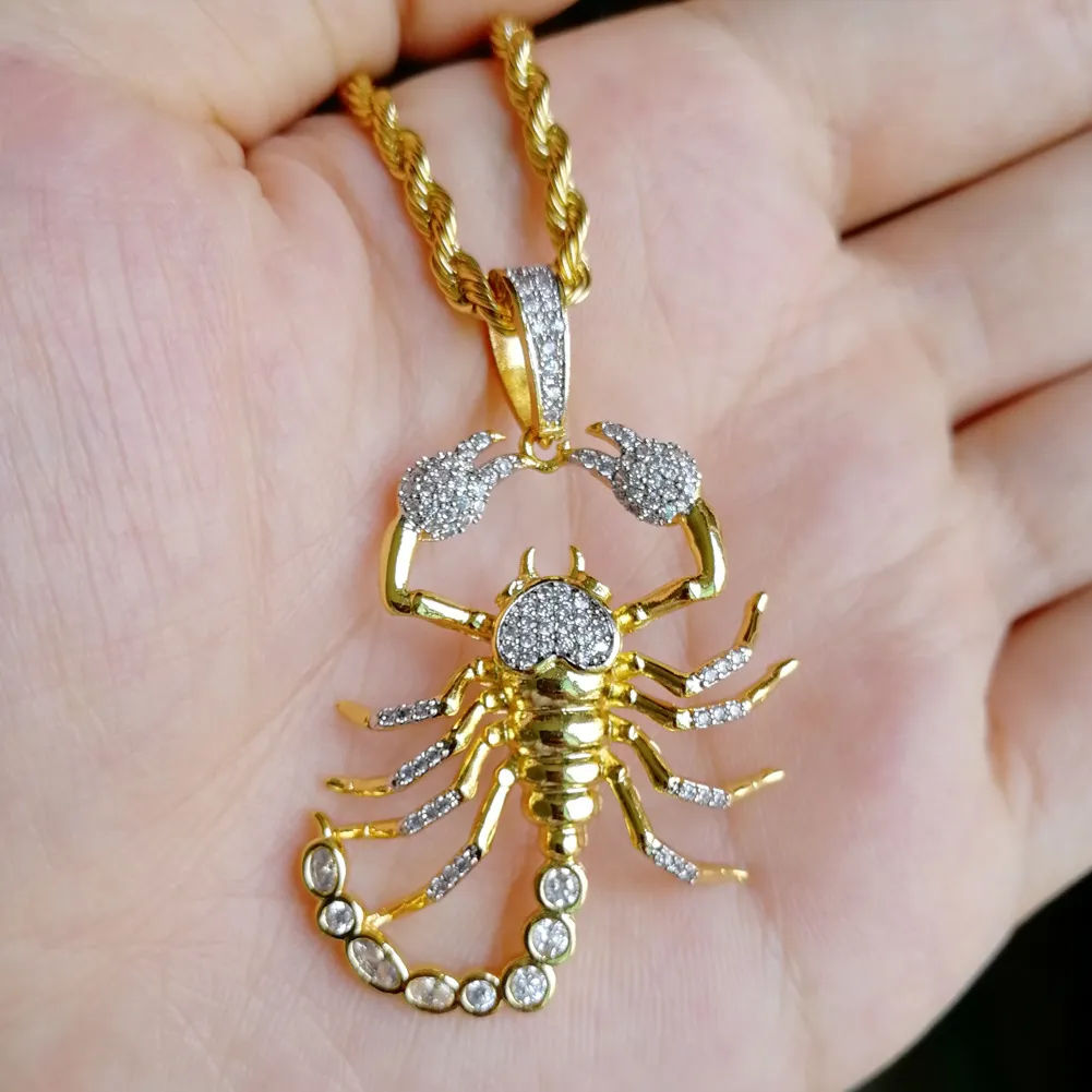 Anhänger Halsketten Hip Hop Kette Vollständig Iced Out Lab Diamond Scorpion Anhänger Halskette Goldfarbe Für Männer Frauen_voghion.com