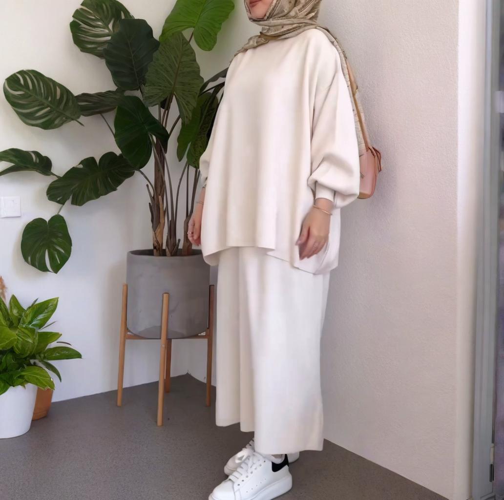 Verve Muslim Women's Clothing 2025 Autumn New Knitted Loose Casual Skirt Two-Piece Set For Women