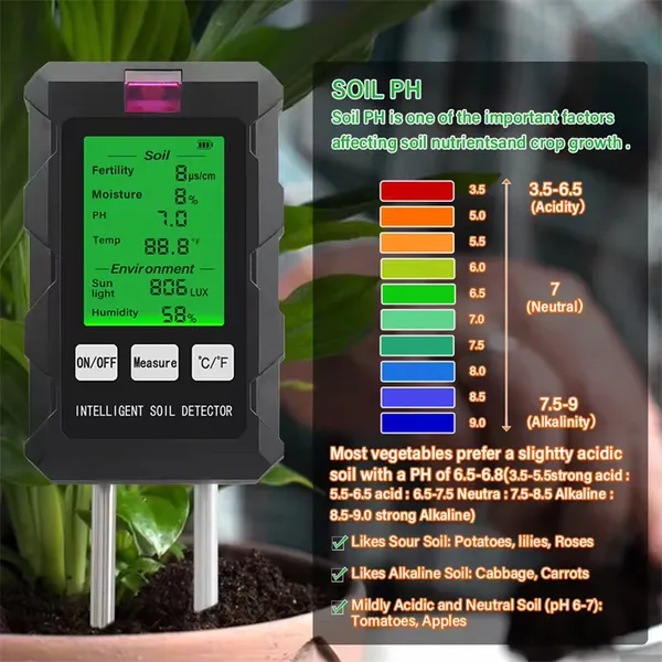6-in-1 Soil Tester Detector For Fertility Ph Temperature Sunlight_voghion.com