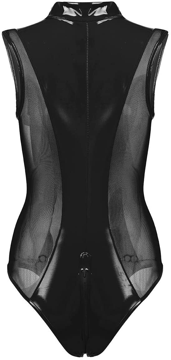 Combinaison une-pièce sexy et amusante pour femme, fermeture éclair, lingerie en cuir verni, combinaison de jeu_voghion.com