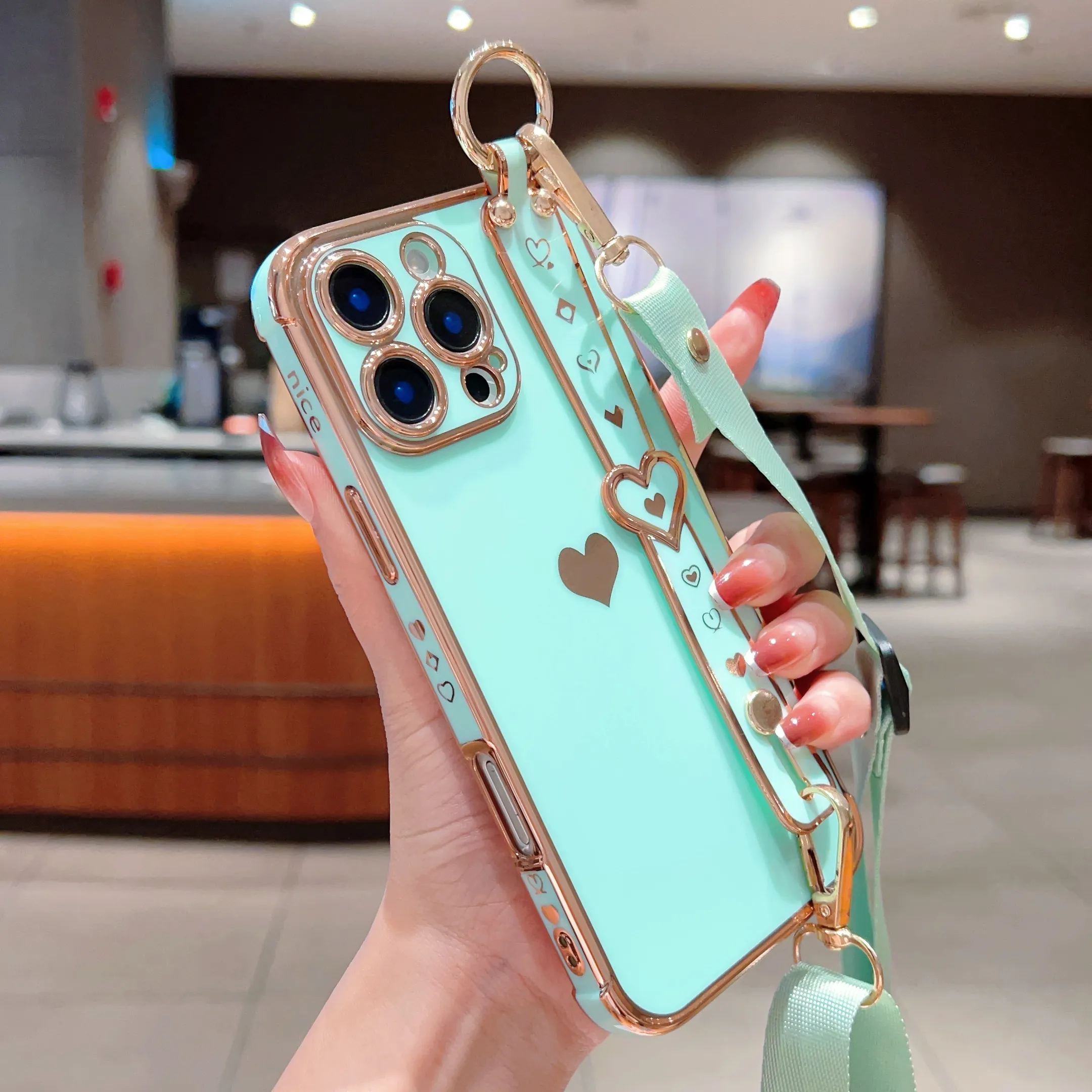 Elegant Heart-Shaped Phone Case: With Adjustable Strap For Security - Protective Mobile Accessory_voghion.com