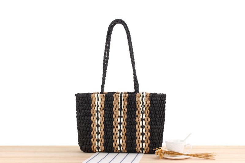 Neue vertikal gestreifte Tasche aus Grasgewebe mit einer Schulter, modische Damentasche, geeignet für Sommerferien,_voghion.com