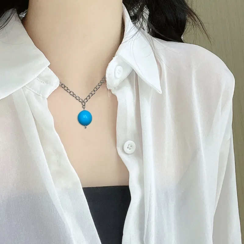 Colliers pendentifs Collier en résine élégant avec breloque boule colorée Chaîne de cou à la mode_voghion.com