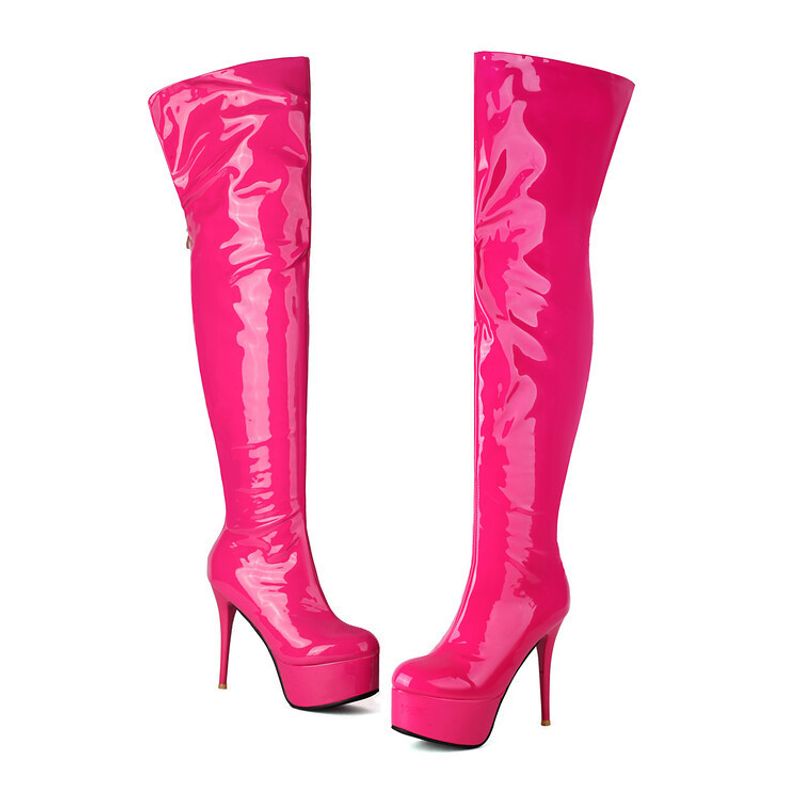 Botas elásticas plataforma skinny super salto alto couro fofo zíper traseiro performance palco_voghion.com