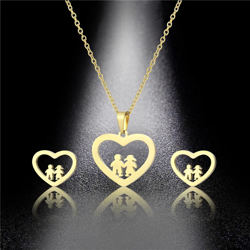 Collane con ciondolo piccolo in acciaio inossidabile famiglia amore cuore ragazzo ragazza bambino collana a catena set donne madre matrimonio_voghion.com