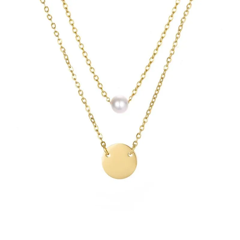 Collane con ciondolo Minar Doppio strato Collana con moneta in metallo con perle simulate per donne Signore 3 stili Catena sottile per tutti i giorni_voghion.com