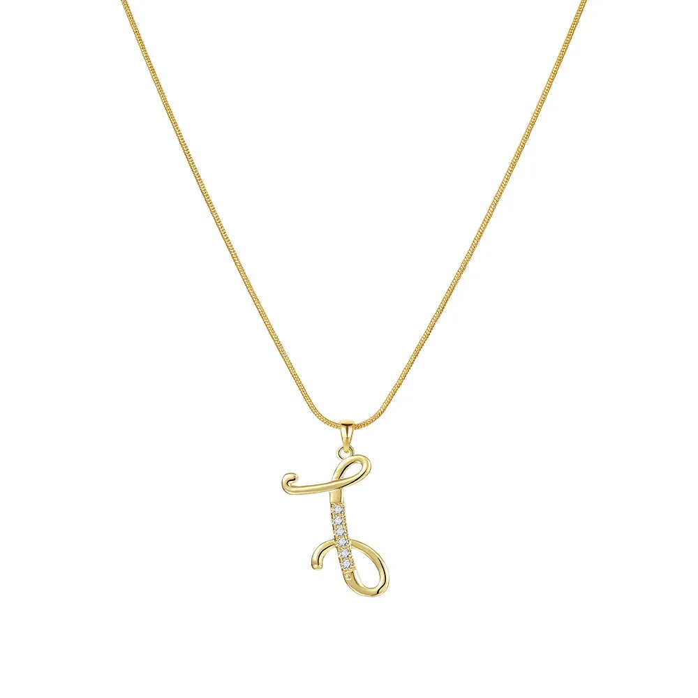 Colliers pendentifs personnalisés CZ A-Z Alphabet Collier Bijoux Plaqué Or Lettre Initiale Cursive Vieil Anglais_voghion.com