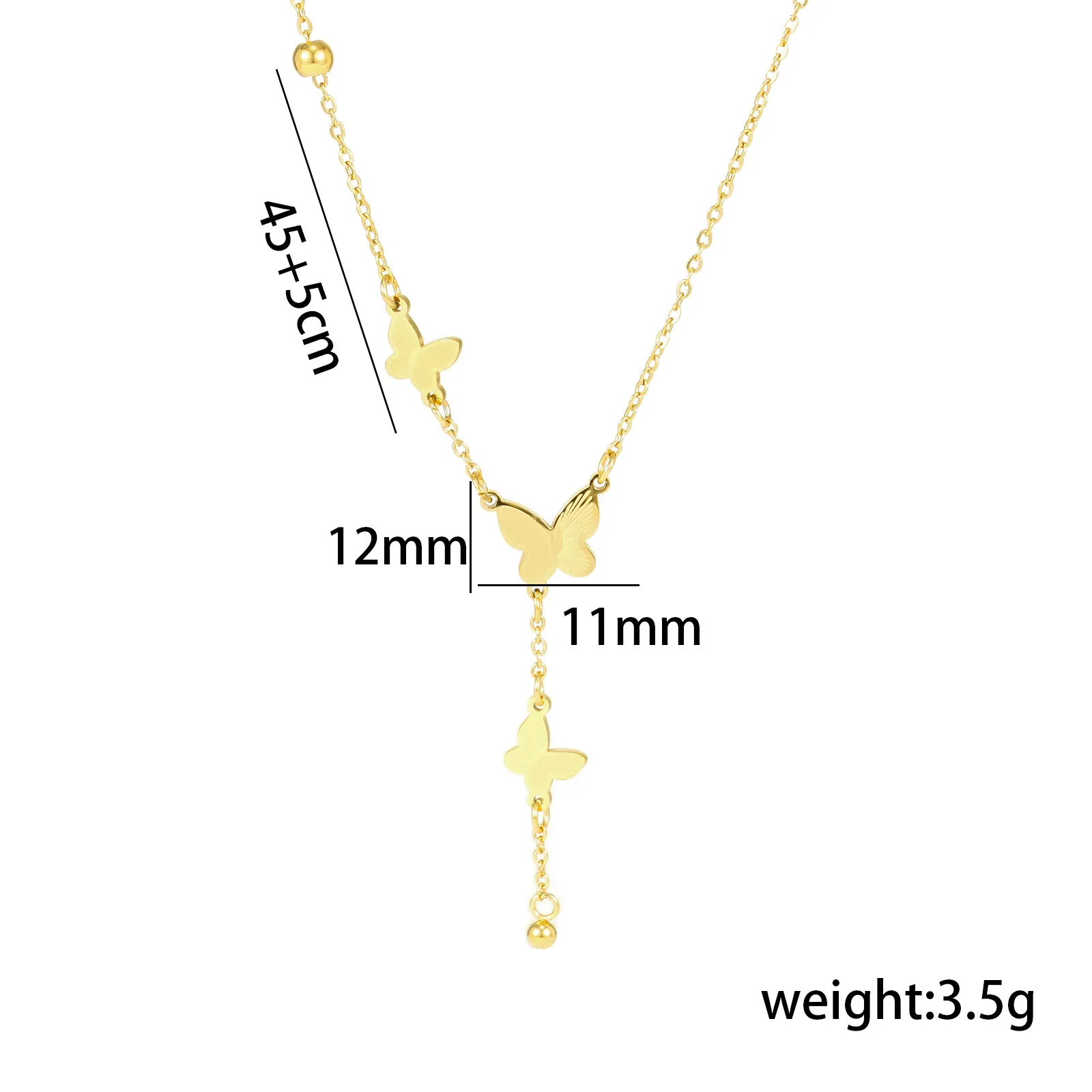 Collana con ciondolo classico e delicato in acciaio al titanio, non sbiadisce, con nappa a farfalla in oro, moda donna matrimonio_voghion.com