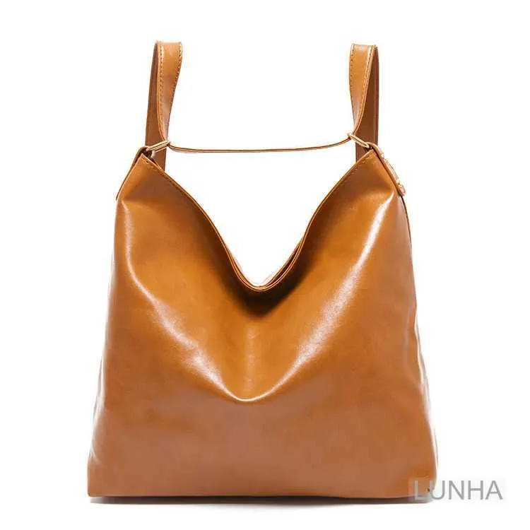 Damen-Rucksack 2-in-1, modisch, Retro, geöltes Wachs-PU-Leder, Schultertasche mit großem Fassungsvermögen, Crossbody-Tasche, einfarbig, britisch_voghion.com