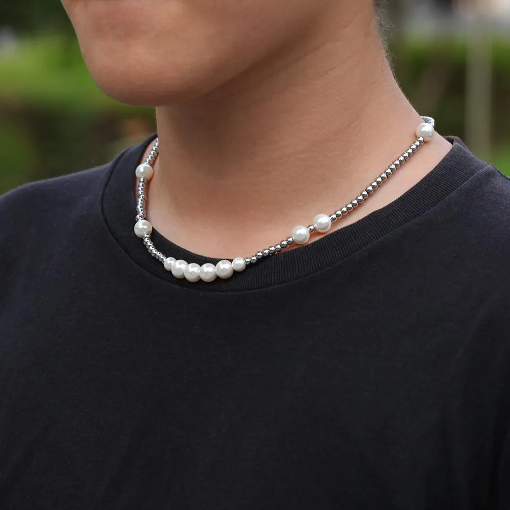 4 Längen, neue Halskette mit Edelstahl-Kugelperlen für Herren, 45,7–56,9 cm, Hip-Hop-Rapper-Schmuck für Männer_voghion.com