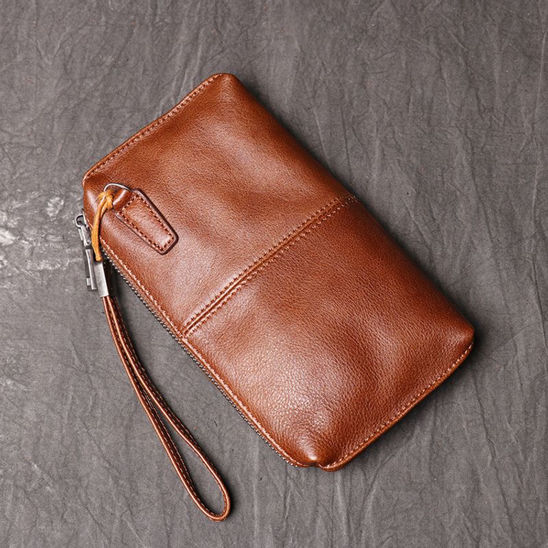 Hochwertige neue Herrenhandtasche Leder, lange Geldbörse weichem Leder für Damen, modische Handytasche aus Rindsleder,_voghion.com