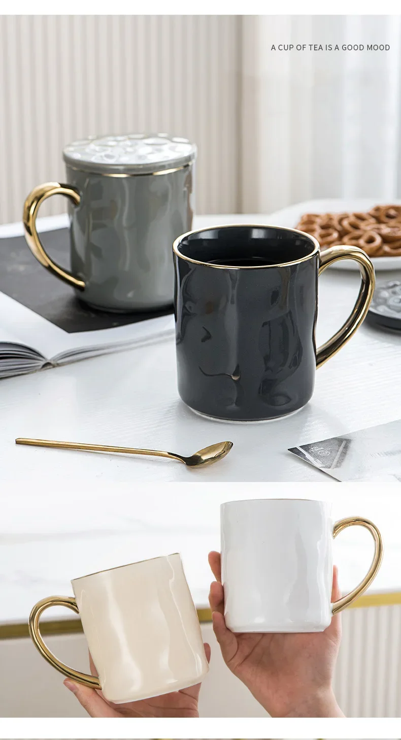 Nordic Style Ceramic Coffee Mug With Gold Rim For Tea And Milk_voghion.com