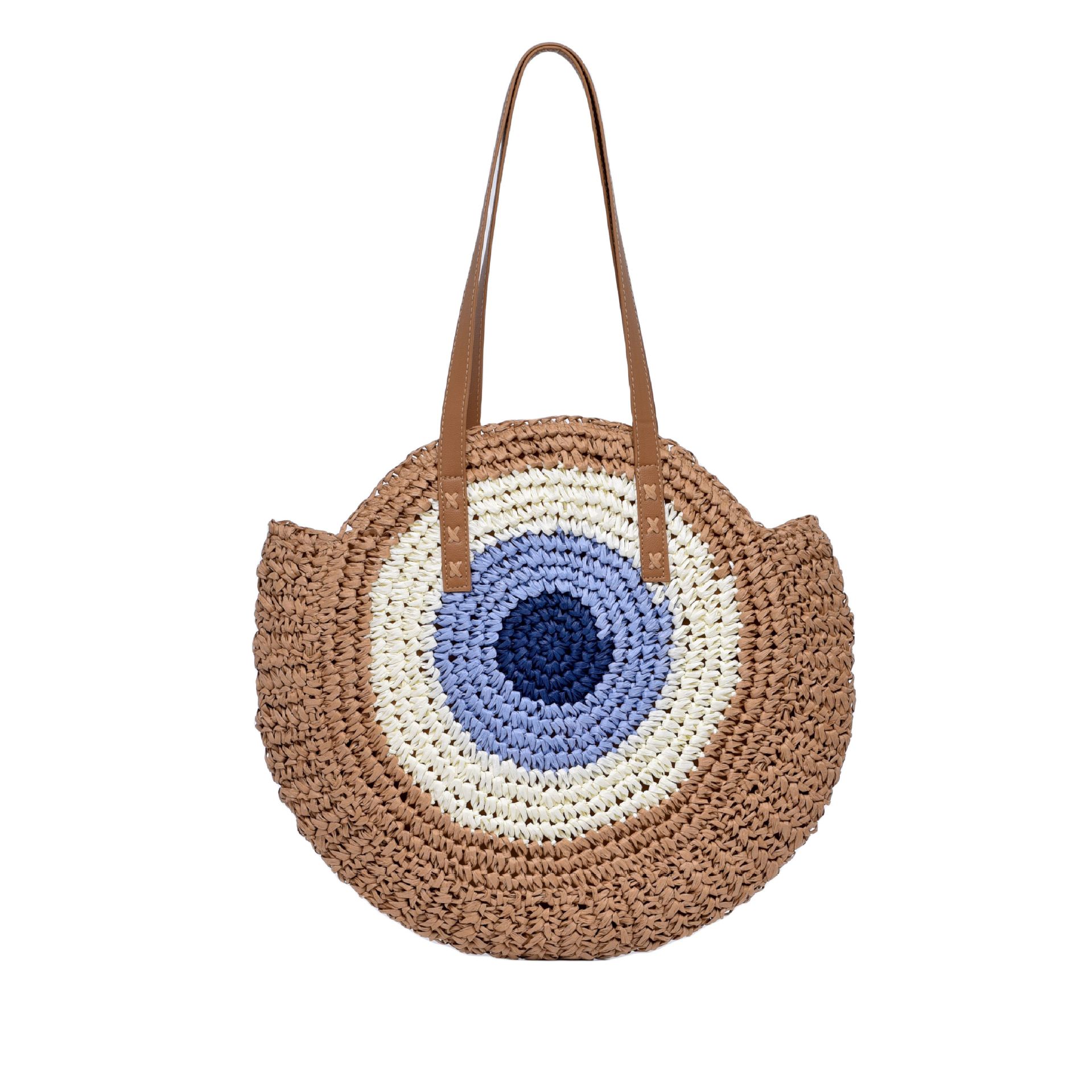 Borsa da donna intrecciata a mano, grande, a forma di cuore blu, rotonda, in paglia, fatta a mano, per le vacanze al mare, spiaggia, monospalla, fabbrica_voghion.com