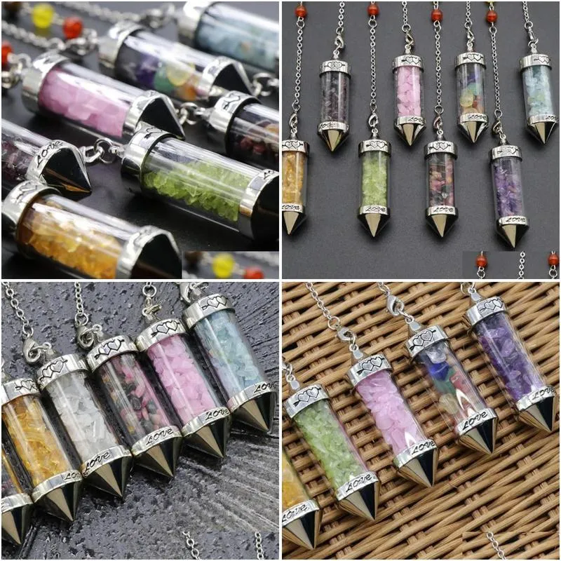 Anhänger Halsketten Großhandel Kegelform Naturstein 7 Chakra Anhänger für Frauen Männer Yoga Reiki Heilung Wahrsagerei Tropfen_voghion.com