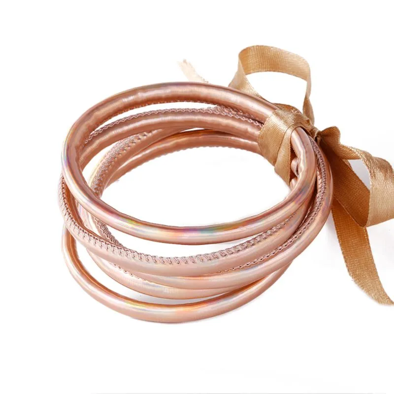 Charm Bracelets 5Pcs Bohemia Glitter Jelly Bangle Bracelet Set Bowtie PU Leather Hoop 45BC_ipsvogv.com