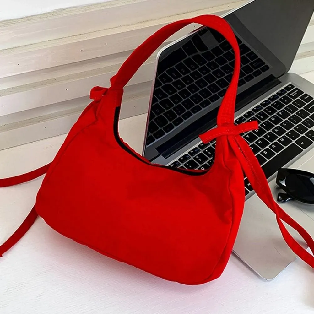 Borsa a tracolla in tessuto Oxford con fiocco in nylon, versatile, stile coreano, da portare sotto le ascelle, semplice, coordinata, per ragazze_voghion.com