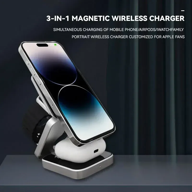 30W magnetische draadloze standaard voor iPhone 16, 15, 14, 13, 12 Pro Max, Samsung Watch 6, 5, Iwatch 8, 7, snellaadstation_voghion.com