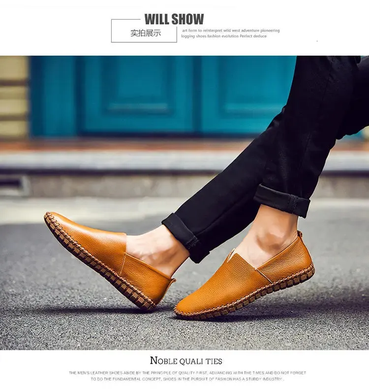 Grande taille 48 49 en cuir véritable plat hommes blanc doux espadrilles décontractées mâle confortable marche conduite chaussures mocassins mocassins_voghion.com