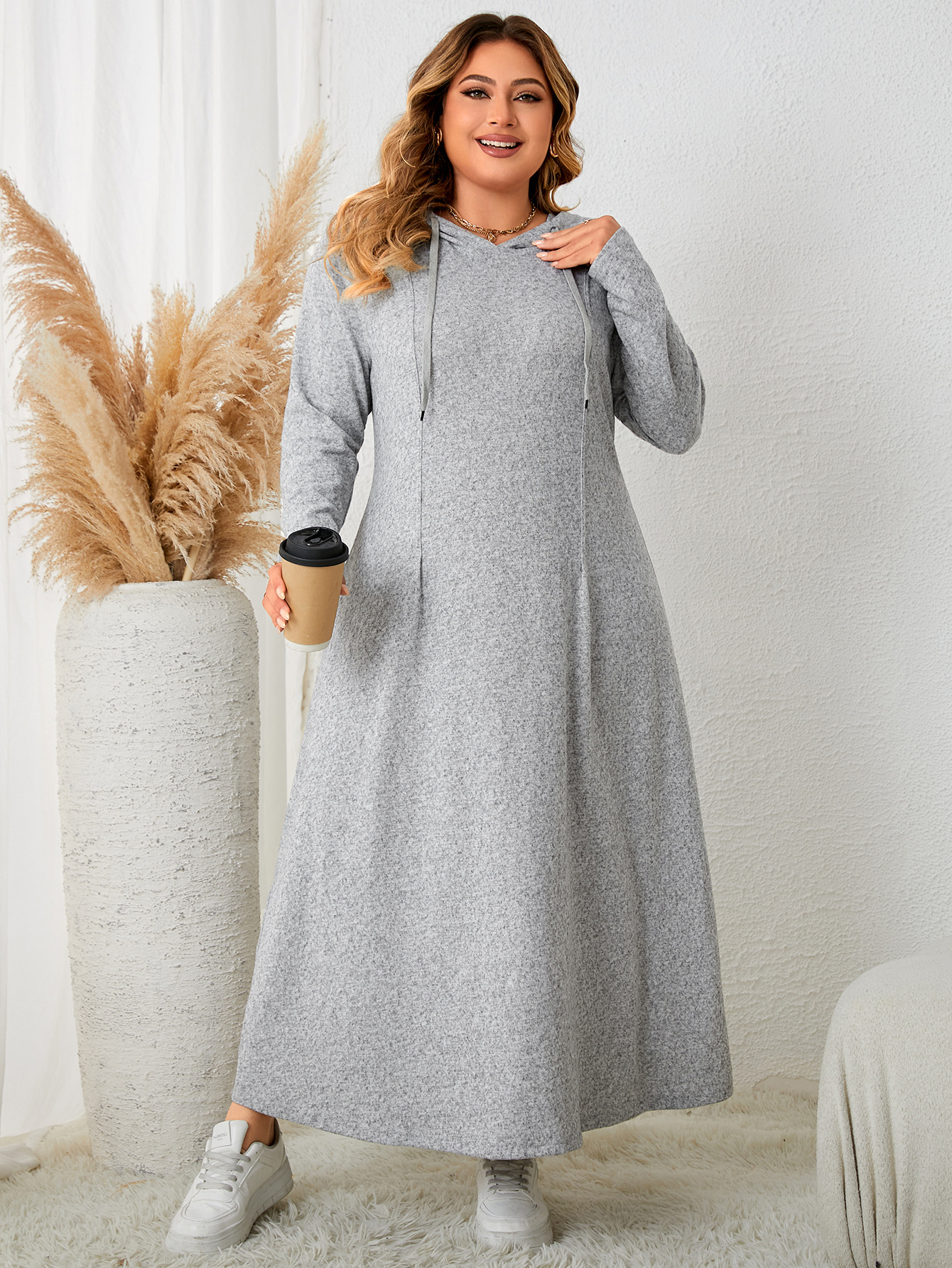 Plus größe frauen kleidung fett mädchen mit kapuze casual kleid herbst neue taille A-linie rock_voghion.com