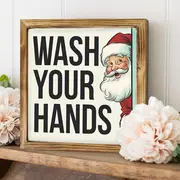 8x8" Vintage Weihnachtsmann "Wasch deine Hände" Holzschild - Rustikale Wandkunst für Küche, Bad & Büro | Einzigartiges Weihnachtsgeschenk_voghion.com