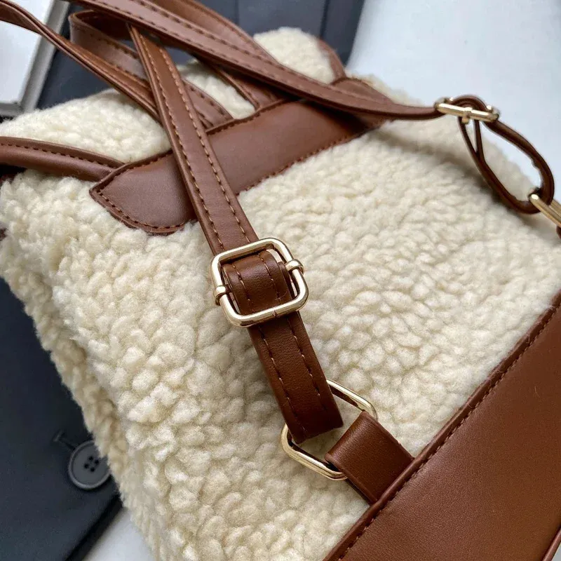 Winter Warm Lamb Wool Women Backpack Fashion er Plush Handbag Anti Theft Backbag Lady Casual Shoulder Crossbody Bag_voghion.com