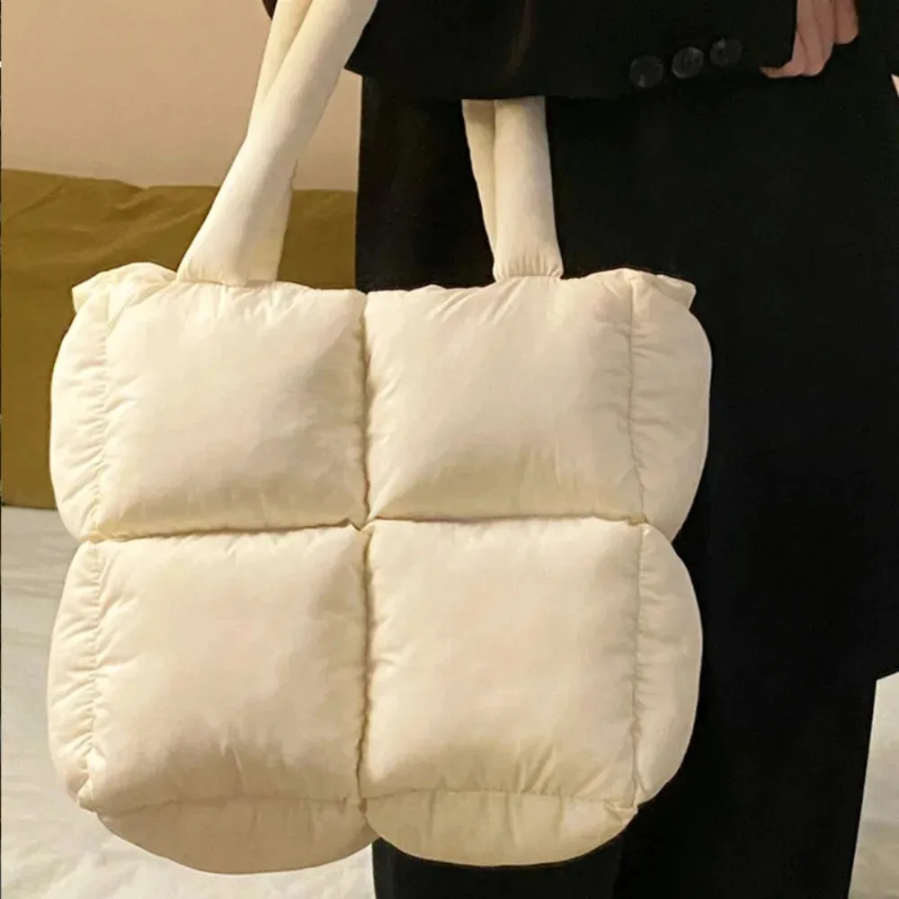 Borsa a tracolla grande capacità imbottita in nylon trapuntato, borsa a mano in piuma, borsa per la spesa in cotone morbido e imbottito 240912_voghion.com