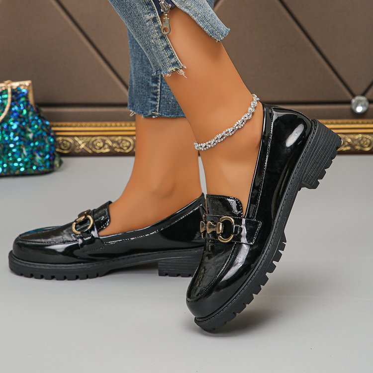 Small Leather Shoes Women's New Thick Heel Single Shoes Large Size Platform Shoes Loafers