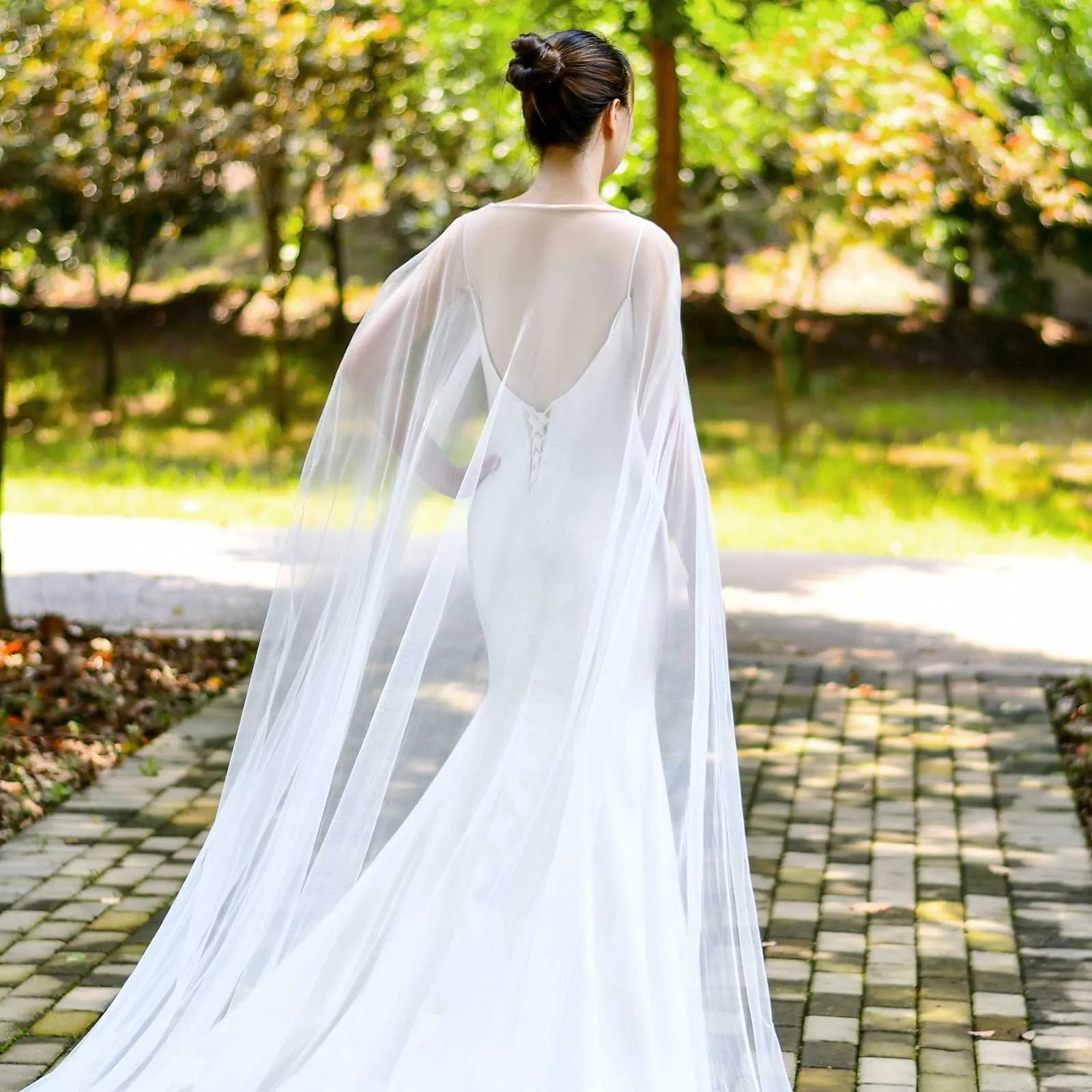 Gioielli per capelli da donna VG16, mantello lungo con velo, giacca da sera per donna, semplice bolero da sposa, scialle in morbido tulle per matrimonio_voghion.com