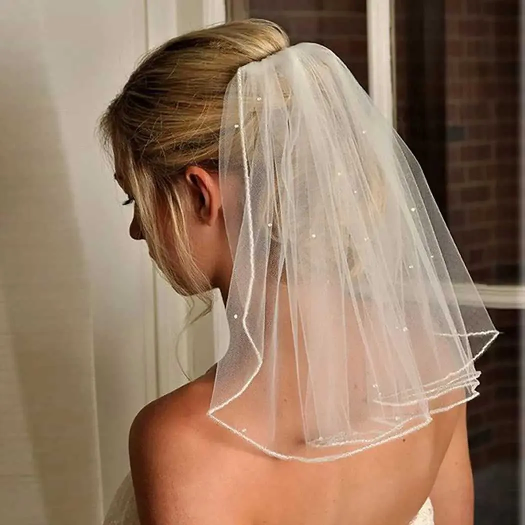 Veli da sposa in cristallo con 1 strato, corti, in morbida maglia con pettine, accessori per capelli da sposa per donne e ragazze_voghion.com