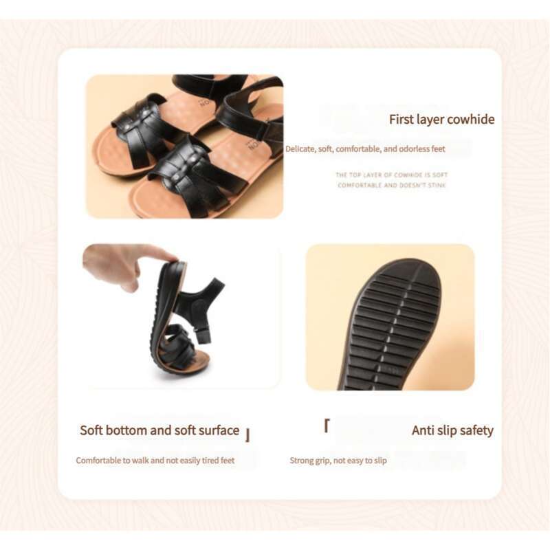 Sandales pour jeunes mamans en cuir de vachette véritable, semelle souple en cuir véritable, semelle plate confortable, pour femmes d'âge moyen_voghion.com