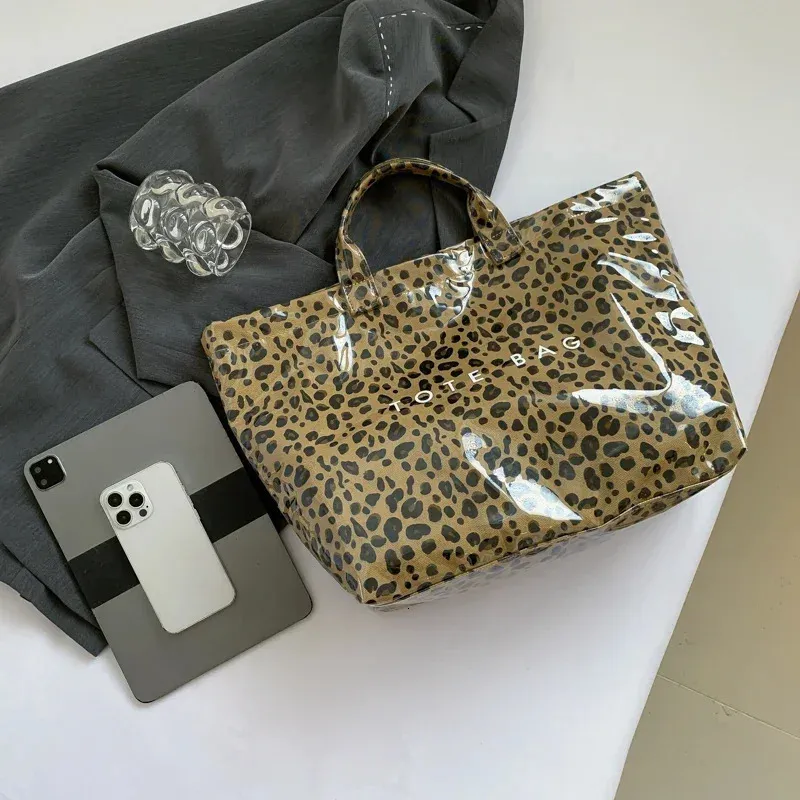Fashion PVC Reusable Shopping Vintage Leopard Womens Large Capacity Waterproof Handbag Tote Beach Bag Travel 241115_voghion.com