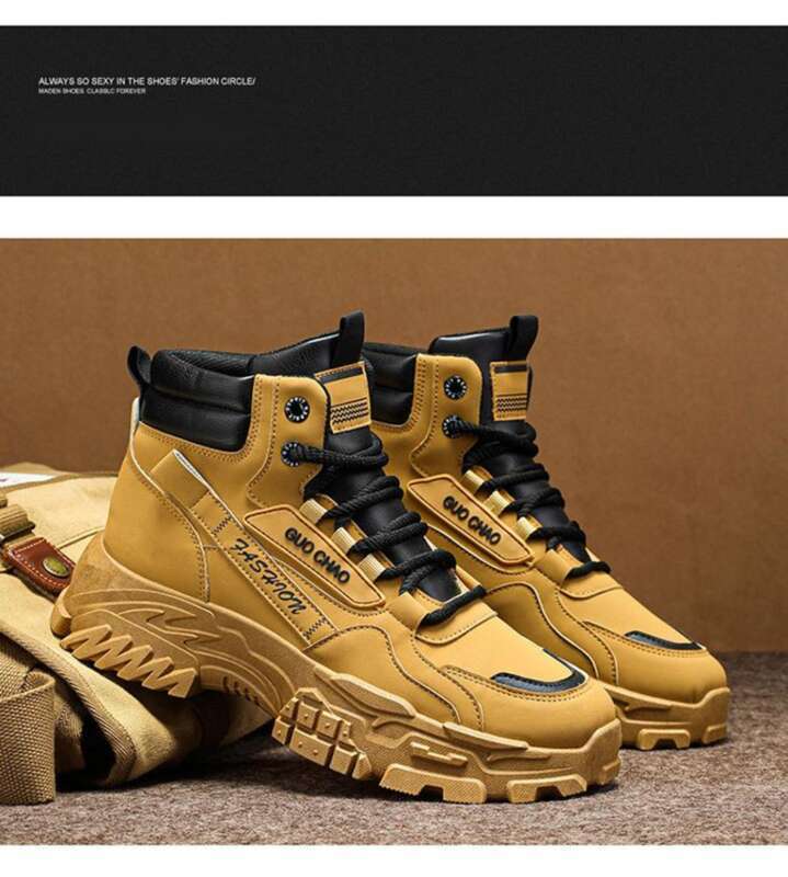 Höga stövlar för hösten, nya arbetsskor för män, trendiga och mångsidiga, tjocka och halkfria, avslappnade stövlar_voghion.com