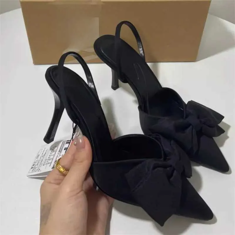 TRAF Womens Black Bow High Heels Sexy Pointed Toe Stiletto Shoes 2024 Spring New Female Elegant Heeled Sgback Pumps_voghion.com