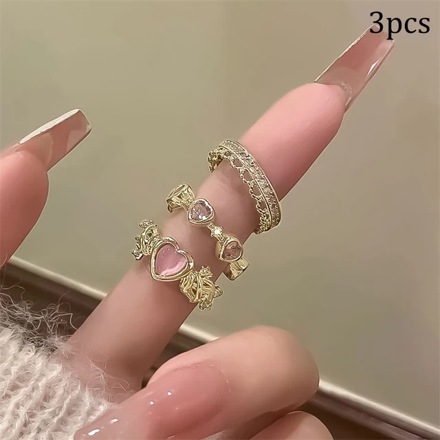 Pronto Stock Y2k Croce irregolare Stella aperta Set per donne Creativo Vintage Argento Colore Regolabile Cuore Anello Coppia Gioielli Regalo_voghion.com