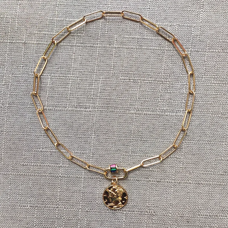 Colliers à pendentif pour femmes, chaîne à maillons épais, papillon, spirale, mousqueton, fermoir ras du cou, boucle en zircone cubique, bijoux_voghion.com