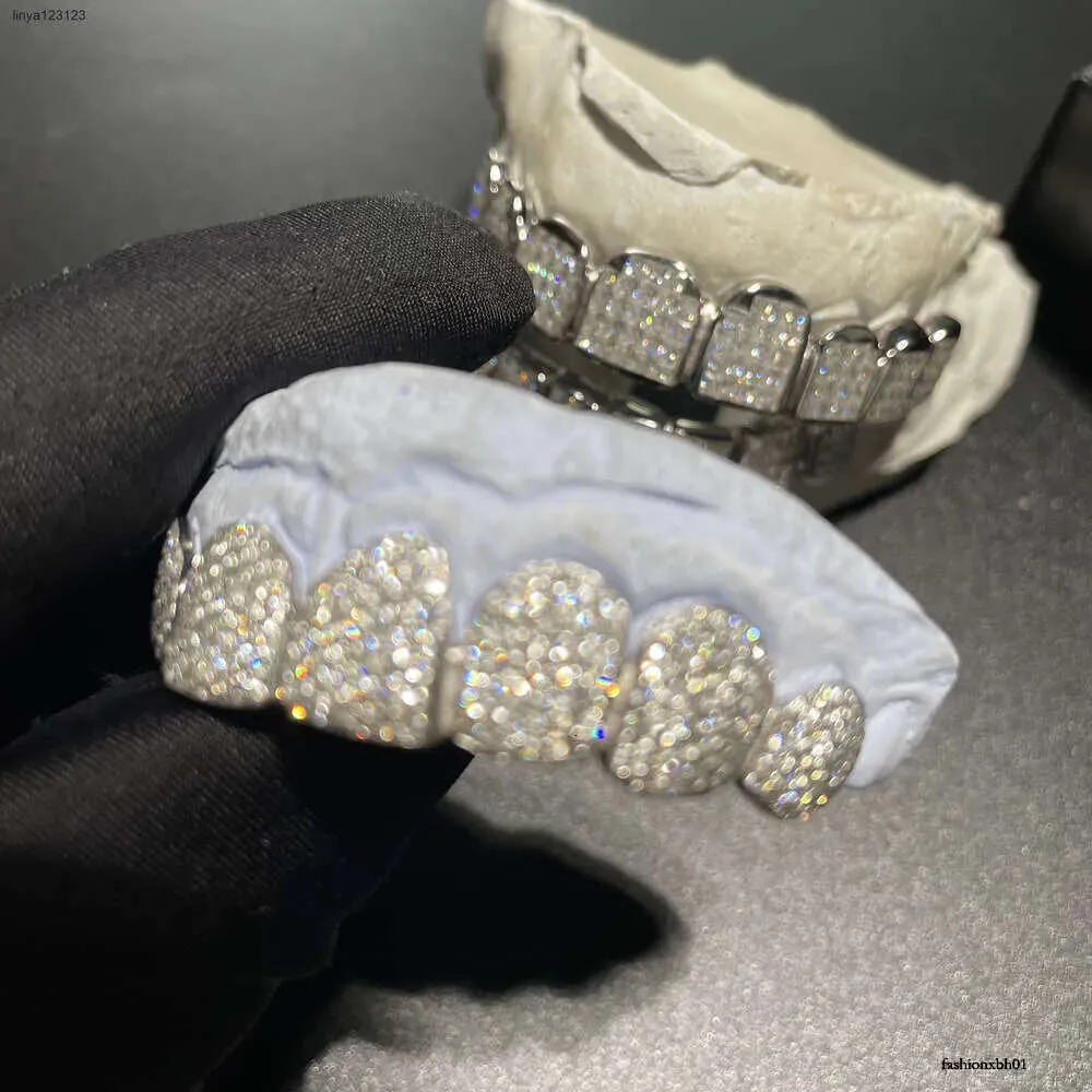 Sparkle Custom Made Hip Hopiced Out Sterling Sier Grills Gold Jewelry Zigzag Setting Vvs Moissanite Teeth Mouth Grillz_voghion.com