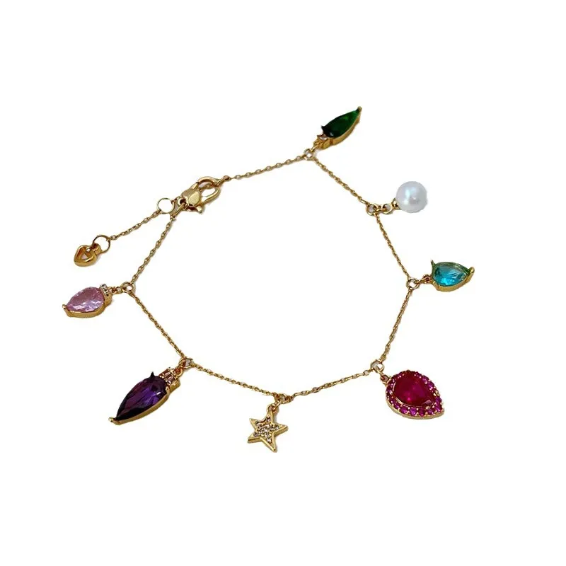Gold Mode Bunte Zirkon Charme Armband Liebe Stern Perle Vier Blätter Fisch Anhänger Metall Armbänder Für Frauen Schmuck_voghion.com