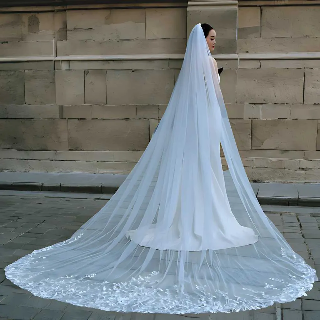 Voaluri de mireasă cu bijuterii pentru păr, plus accesorii pentru rochii, voal de mireasă extra lung cu broderie din dantelă V162_voghion.com