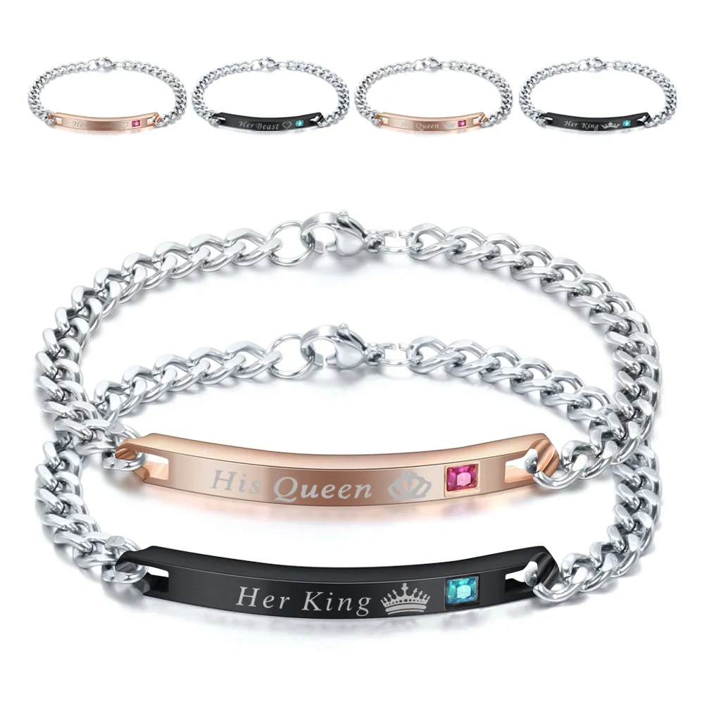 Matching Couple Bracelets Titanium Steel Id Chain For Lovers_voghion.com