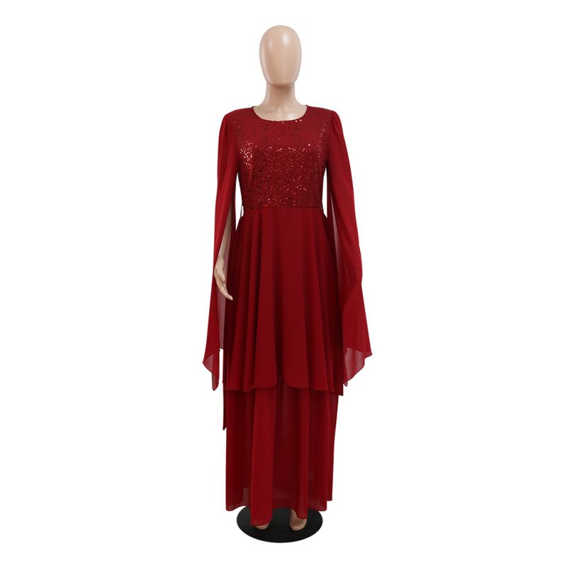 Women's Clothing autumn new Arabic sequin evening dress muslim with belt_voghion.com
