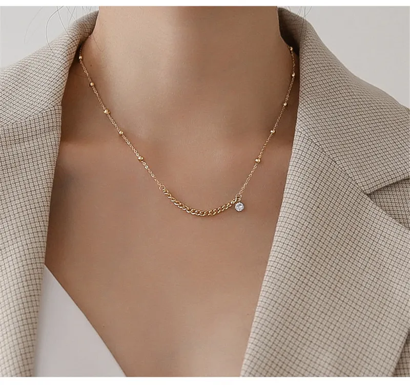 Pendant Necklaces YUN RUO 18 K Gold Plating Vintage Chain Zircon Necklace Fashion Titanium Steel Jewelry Woman Birthday_voghion.com