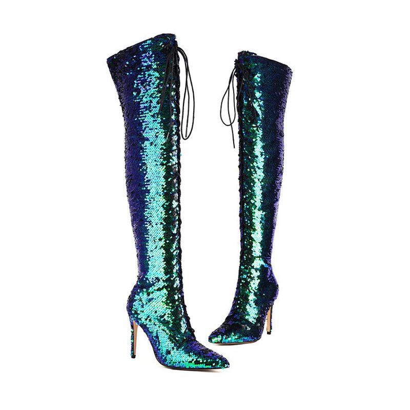 Nuovi stivali stiletto con lacci anteriori a punta e cerniera laterale per le donne_voghion.com