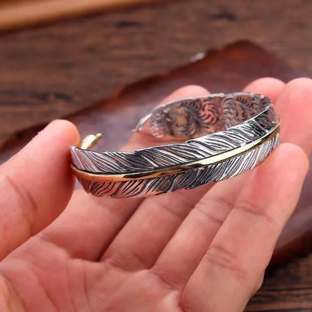 Vintage Feather Cuff Bangle Open Bracelet For Men And Women_voghion.com
