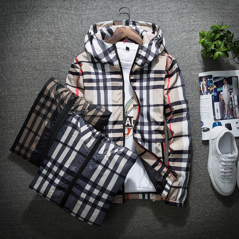 6681 y chaqueta de otoño versión coreana sudadera con capucha de corte entallado de moda abrigo a cuadros versátil para hombre de primavera